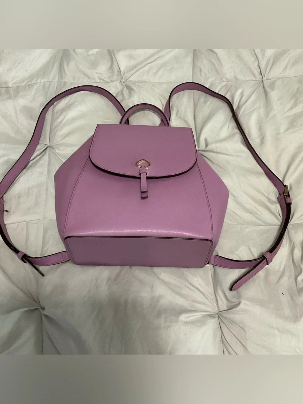 Kate Spade New York Adel Medium Flap Leather Backpack, lavender, EUC